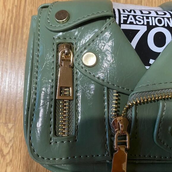MDD Fashion 79 The Fiona Faux Leather Jacket Handbag Green Gold - Picture 4 of 15